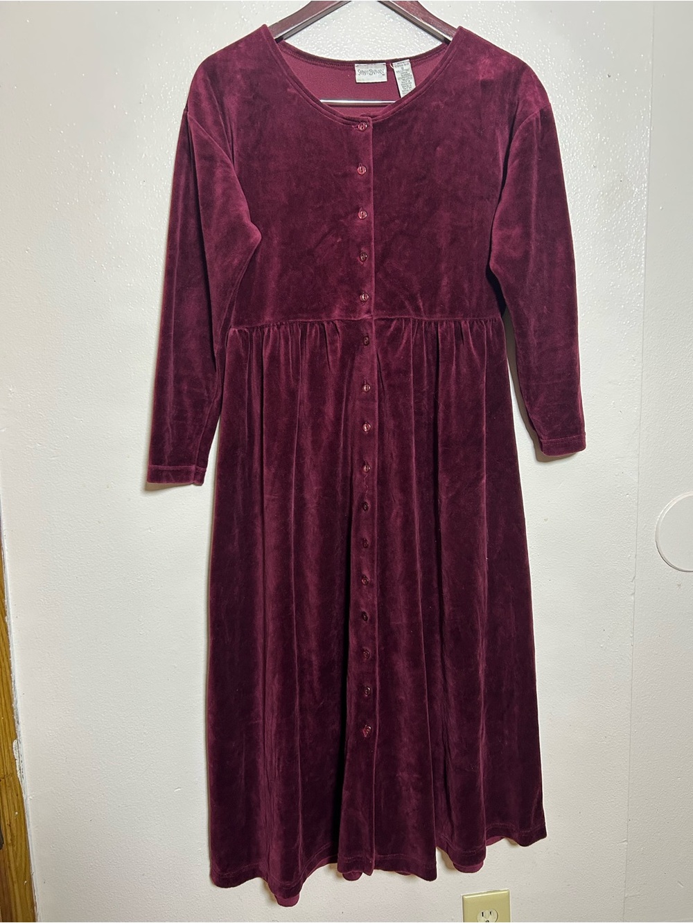 Sarah Chapman Velvet Button-Front Midi Dress in Deep Burgundy Size Small Cotton